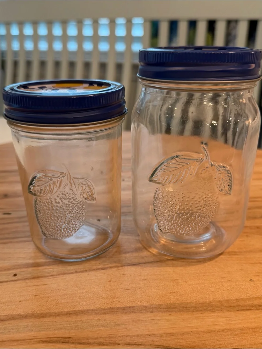 Set of (4) Lemon Embossed Standard Mouth Jars with Lemon Lids - blue & yellow